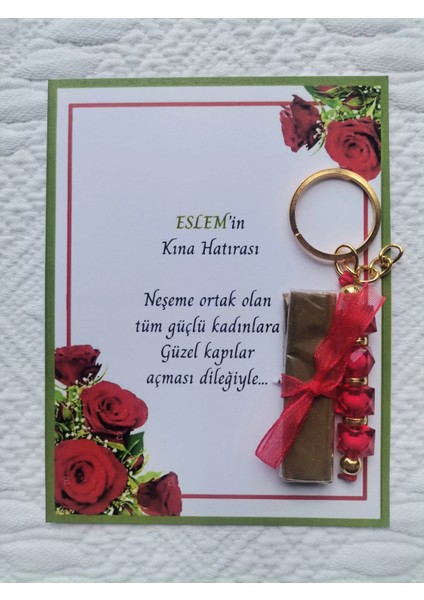 100 Adet Kişiye Özel Kına Hatırası Dağıtmalık Hediyelik Kırmızı Anahtarlık ve Paketlenmiş Kına