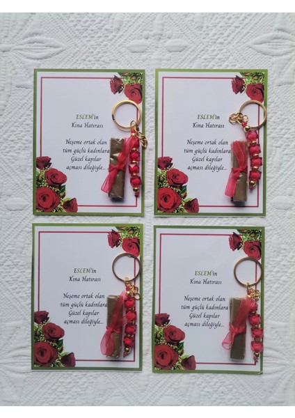 100 Adet Kişiye Özel Kına Hatırası Dağıtmalık Hediyelik Kırmızı Anahtarlık ve Paketlenmiş Kına fırsatları