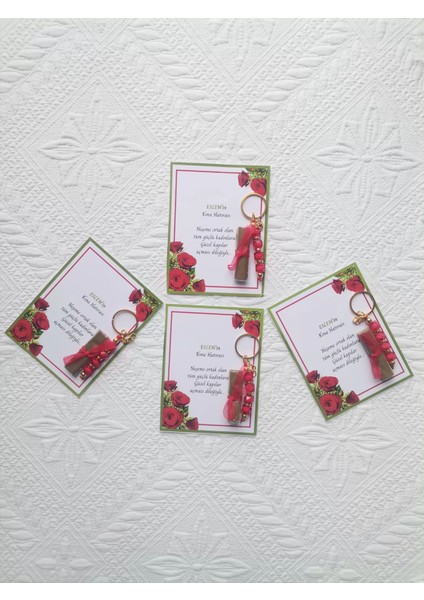 100 Adet Kişiye Özel Kına Hatırası Dağıtmalık Hediyelik Kırmızı Anahtarlık ve Paketlenmiş Kına indirimleri