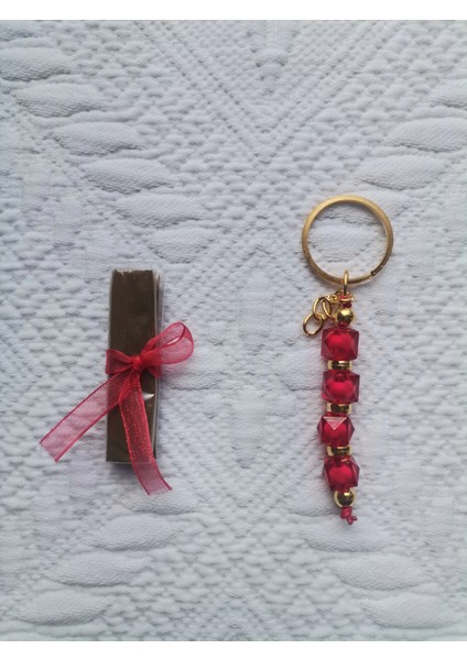 100 Adet Kişiye Özel Kına Hatırası Dağıtmalık Hediyelik Kırmızı Anahtarlık ve Paketlenmiş Kına