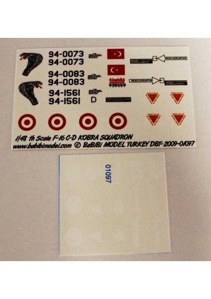 DBT01097 1/48 Ölçek, Turaf F-16 C/d, 191.KOBRA Filo, Dekal Çıkartma
