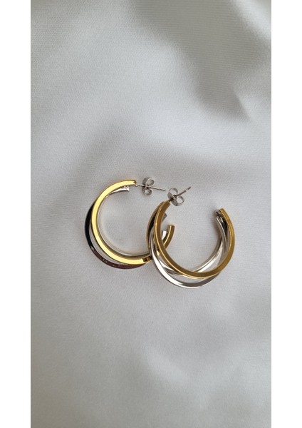 Gold%silver Üçlü Kararmaz Çelik Halka Küpe fiyatları