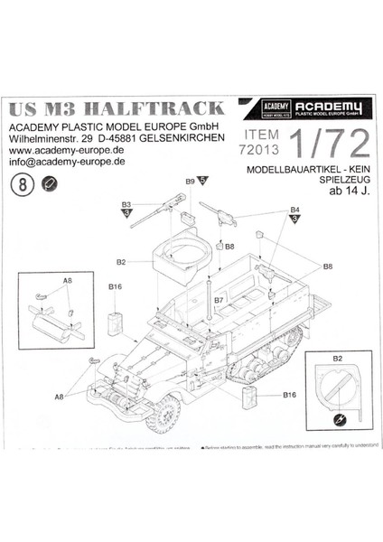 72013 1/72 Ölçek, Amerikan M3 Yarı Paletli Tankı, Plastik Model Kiti