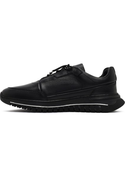 Erkek Siyah Bağcıklı Kalın Tabanlı Deri Casual Sneaker 25WFD622318 fiyatları