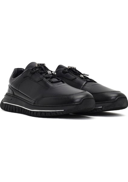 Erkek Siyah Bağcıklı Kalın Tabanlı Deri Casual Sneaker 25WFD622318 modelleri