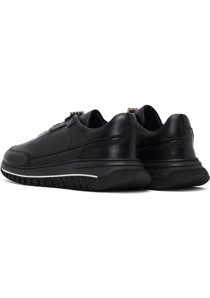 Erkek Siyah Bağcıklı Kalın Tabanlı Deri Casual Sneaker 25WFD622318 indirimleri