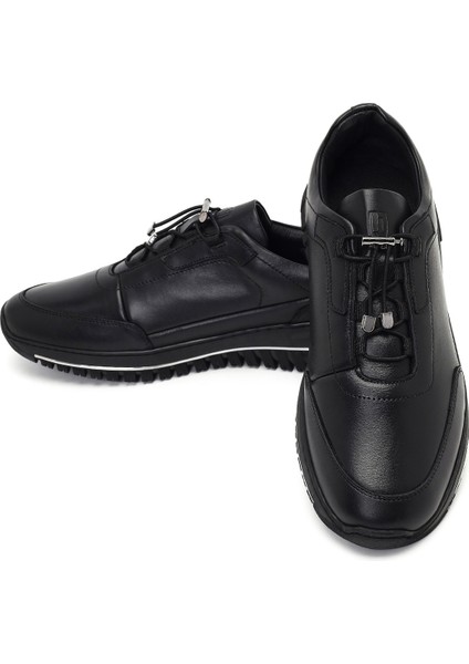 Erkek Siyah Bağcıklı Kalın Tabanlı Deri Casual Sneaker 25WFD622318