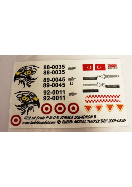DBT01089 1/32 Ölçek, Turaf F-16 C/d, 182.ATMACA Filo, Dekal Çıkartma