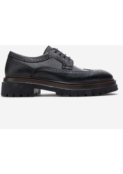 Erkek Bağcıklı Yüksek Taban Oxford Ayakkabı Gerçek Deri Fr 541452 Siyah