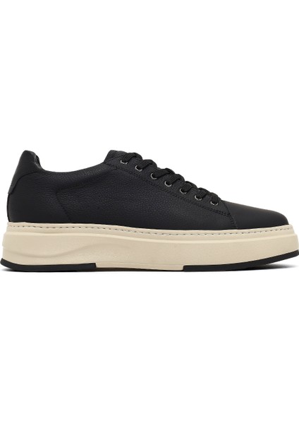 Erkek Siyah Bağcıklı Kalın Tabanlı Deri Sneaker 25WFD6124FT
