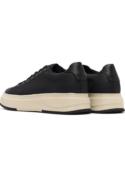 Erkek Siyah Bağcıklı Kalın Tabanlı Deri Sneaker 25WFD6124FT indirimleri