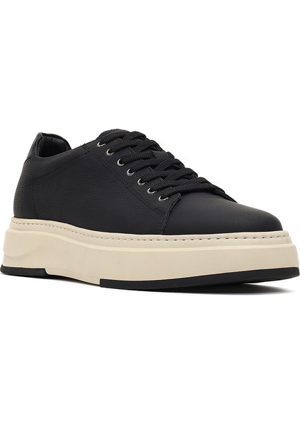 Erkek Siyah Bağcıklı Kalın Tabanlı Deri Sneaker 25WFD6124FT