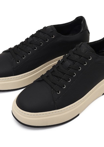 Erkek Siyah Bağcıklı Kalın Tabanlı Deri Sneaker 25WFD6124FT