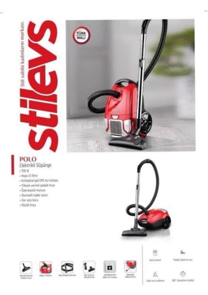 Kırmızı Yatık Elektrikli Süpürge, Güçlü ve Şık Temizlik Aracı fiyatları