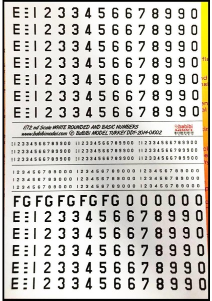 DDT01002 1/72 Ölçek, Türk Hava Kuvvetleri Rakam Seti, Dekal Çıkartma