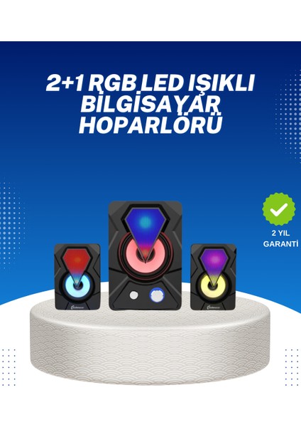 Rgb Işıklı USB Hoparlör Seti 9W Çıkış Gücü Derin Bas
