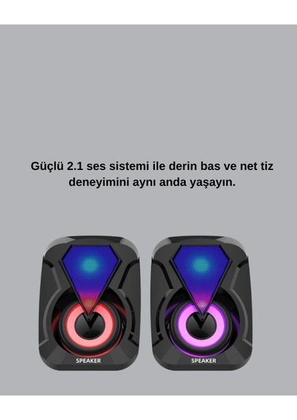 Rgb Işıklı USB Hoparlör Seti 9W Çıkış Gücü Derin Bas fiyatları