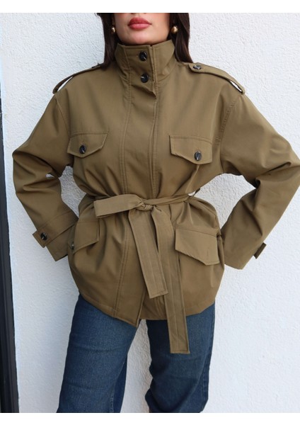 Gizli Düğme Detay Cepli Trench modelleri