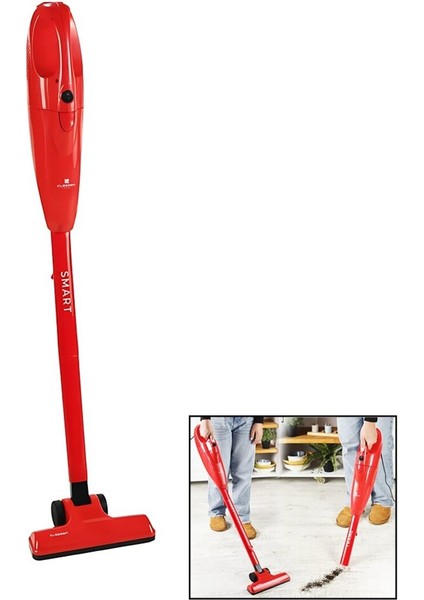 Kırmızı Elektrikli Dik Süpürge 800W CS-1200, Pratik ve Güçlü Temizlik Sağlar.