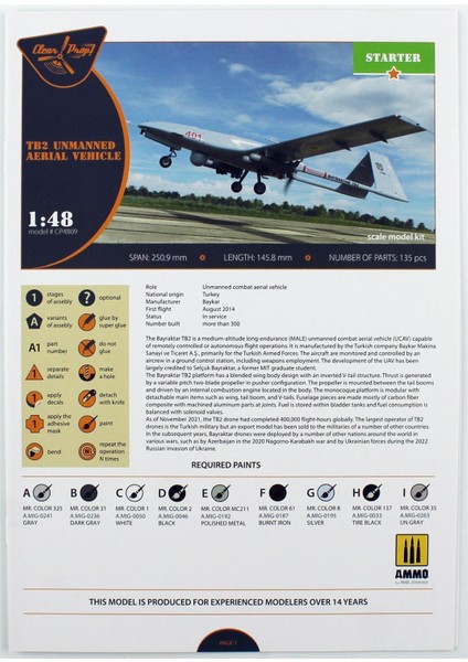 Clear Prop Models 4809 1/48 Ölçek, Tb.2, Silahlı Insansız Hava Aracı, Plastik Model Kiti modelleri