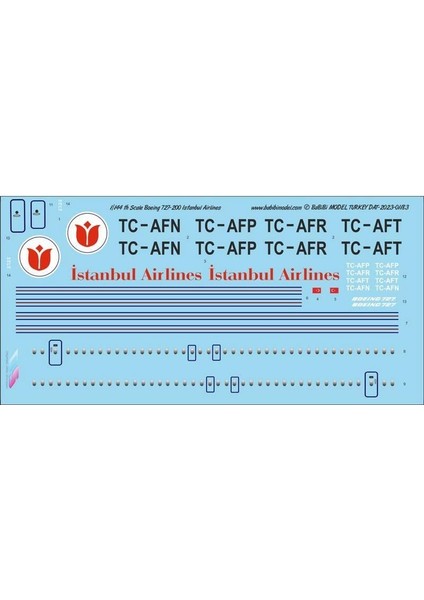 DAT-01183 1/144 Ölçek, Istanbul Hava Yolları Boeing 727-200, Dekal Çıkartma modelleri