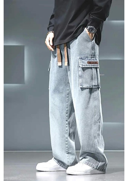 Reax Luiz Beli Lastikli ve Ipli Komando Baggy Fit Kot Kargo Pantolon