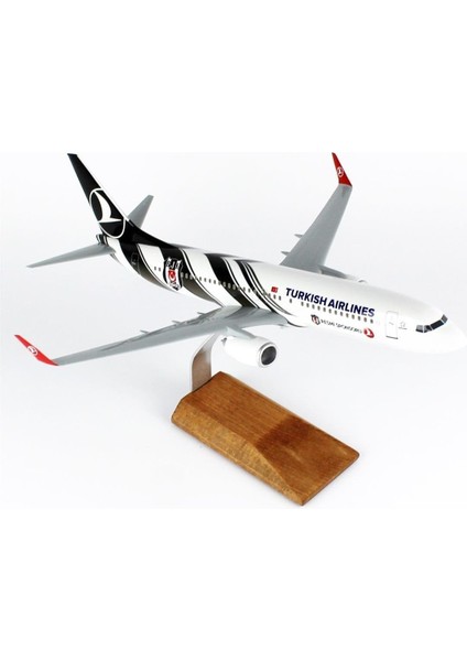 006 1/100 Ölçek, Thy Beşiktaş Logolu B737-800 Yolcu Uçağı, Sergilemeye Hazır Ahşap Standlı Model