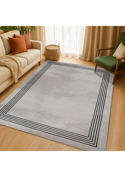 Siyah ve Gri Dijital Baskılı Halı – Yumuşak Dokulu Modern Tasarım