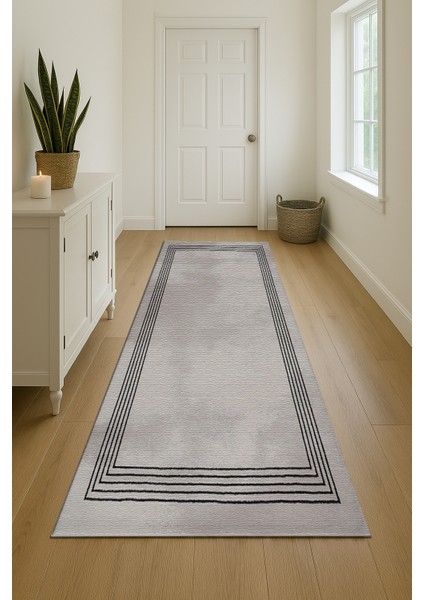 Siyah ve Gri Dijital Baskılı Halı – Yumuşak Dokulu Modern Tasarım