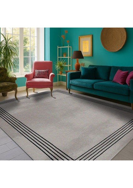 Siyah ve Gri Dijital Baskılı Halı – Yumuşak Dokulu Modern Tasarım