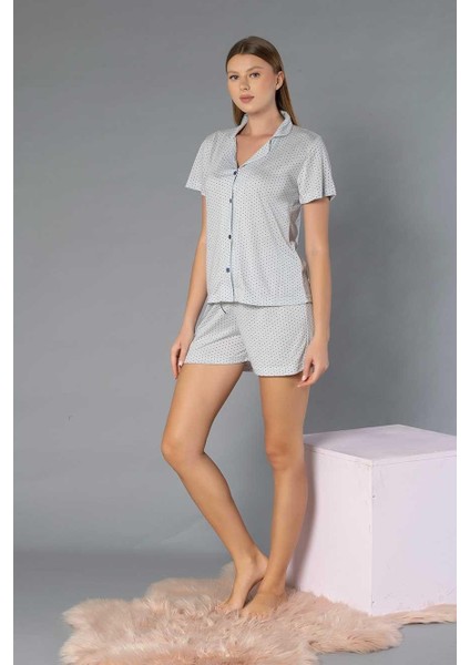 Boydan Düğmeli Kısa Kollu Şort Takım - Yazlık Puan Desenli Yumuşak Milan Kumaş - M, L, Xl, Xxl Poppy 56-04 fiyatları