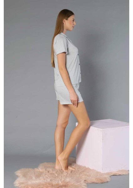 Boydan Düğmeli Kısa Kollu Şort Takım - Yazlık Puan Desenli Yumuşak Milan Kumaş - M, L, Xl, Xxl Poppy 56-04 fırsatları