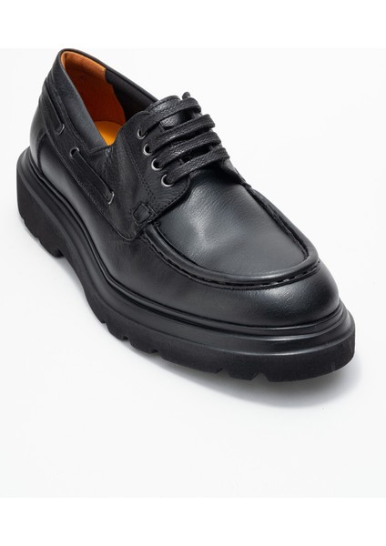 Erkek Yüksek Taban Bağcıklı Loafer Gerçek Deri Fr 54084 Siyah modelleri