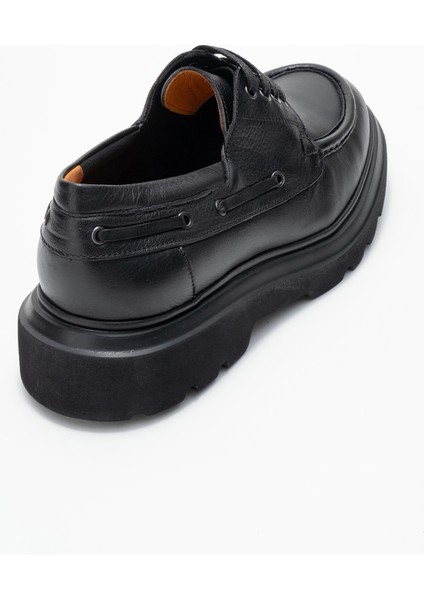 Erkek Yüksek Taban Bağcıklı Loafer Gerçek Deri Fr 54084 Siyah fırsatları