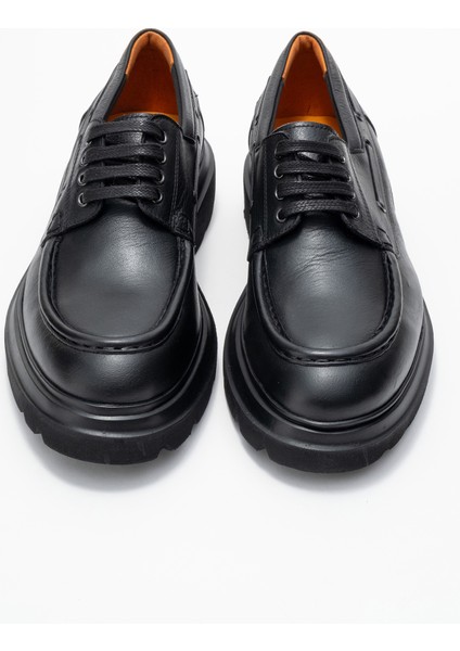 Erkek Yüksek Taban Bağcıklı Loafer Gerçek Deri Fr 54084 Siyah indirimleri