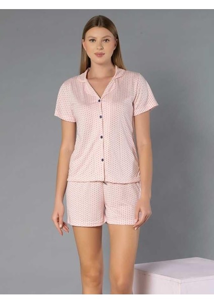 Boydan Düğmeli Kısa Kollu Şort Takım - Yazlık Puan Desenli Yumuşak Milan Kumaş - M, L, Xl, Xxl Poppy 56-04 fiyatları
