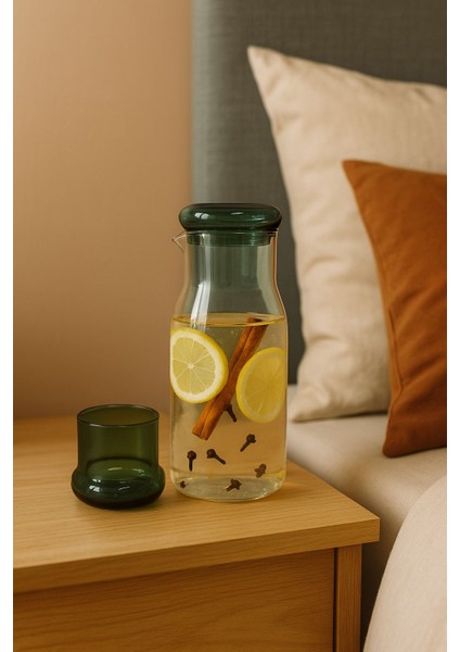 Borosilikat Cam Sürahi/başucu Sürahi, Bardaklı, 950 ml
