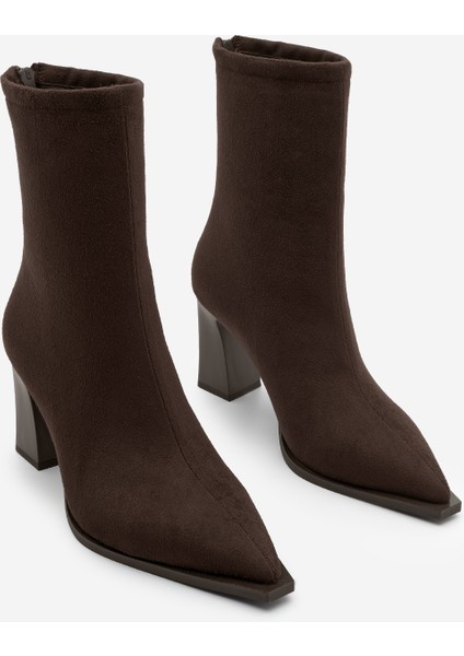 Kadın Topuklu Bot Acı Kahve Sivri Burun Arkadan Fermuarlı Kalın Ökçe Kikas Kahve Süet indirimleri
