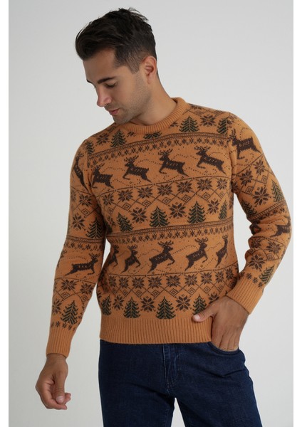 Erkek Bisiklet Yaka Jakarlı Geyikli Yün Yılbaşı Kazak TRIST-5360 fiyatları