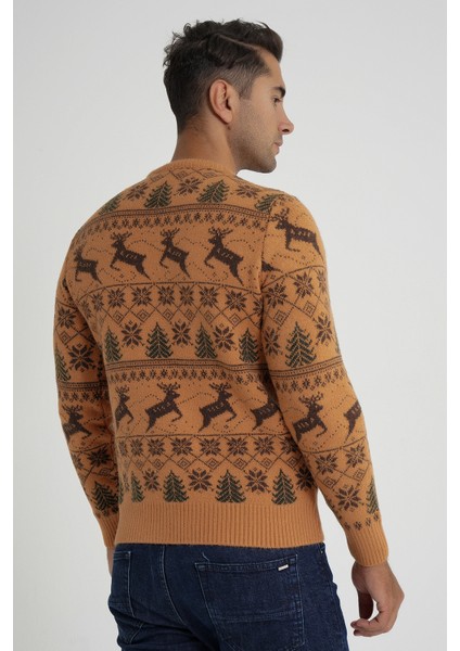 Erkek Bisiklet Yaka Jakarlı Geyikli Yün Yılbaşı Kazak TRIST-5360 modelleri