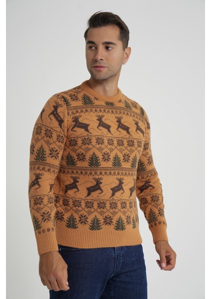 Erkek Bisiklet Yaka Jakarlı Geyikli Yün Yılbaşı Kazak TRIST-5360 fırsatları