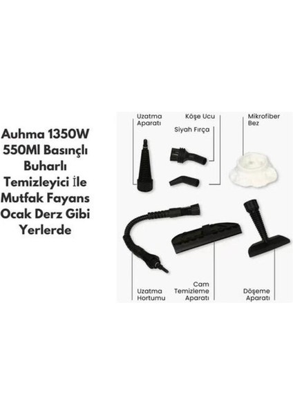 El Tipi Buharlı Temizleyici 1350W, 550ML Kapasiteli, Siyah fiyatları