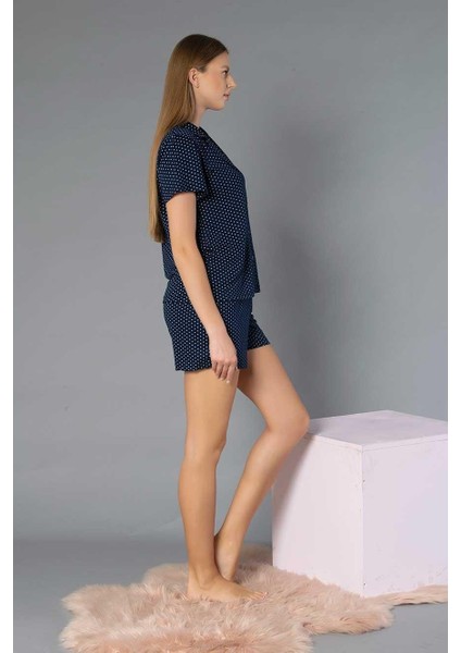 Boydan Düğmeli Kısa Kollu Şort Takım - Yazlık Puan Desenli Yumuşak Milan Kumaş - M, L, Xl, Xxl Poppy 56-05 fiyatları