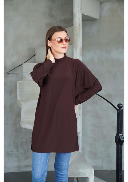 Tesettür Extra Uzun Tunik -Kahverengi modelleri