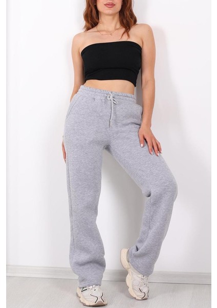 Beli Lastikli 3 Iplik Boru Paça Gri Melanj Kadın Eşofman Altı fiyatları