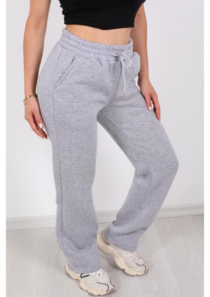 Beli Lastikli 3 Iplik Boru Paça Gri Melanj Kadın Eşofman Altı fırsatları