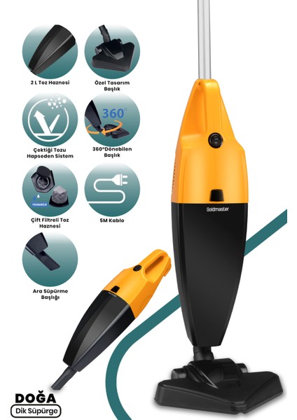 2 Lt Hazneli, 800 W, Yıkanabilir Filtreli 2'li Temizlik Elektrikli Süpürge
