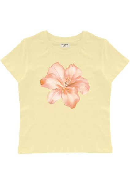 Fleur D'hibiscus Baskılı, Çiçek Desenli Baby Tee Crop Top