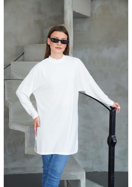 Tesettür Extra Uzun Tunik -Krem