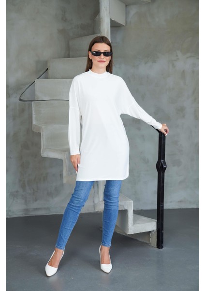 Tesettür Extra Uzun Tunik -Krem fiyatları